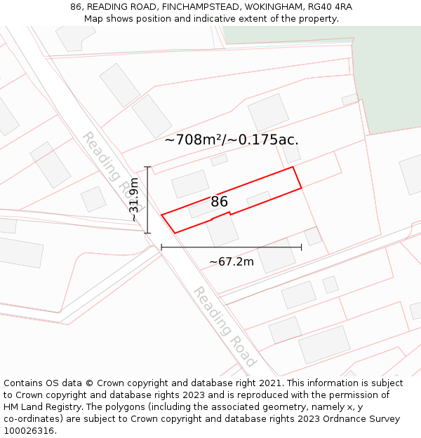 86, READING ROAD, FINCHAMPSTEAD, WOKINGHAM, RG40 4RA: Plot and title map