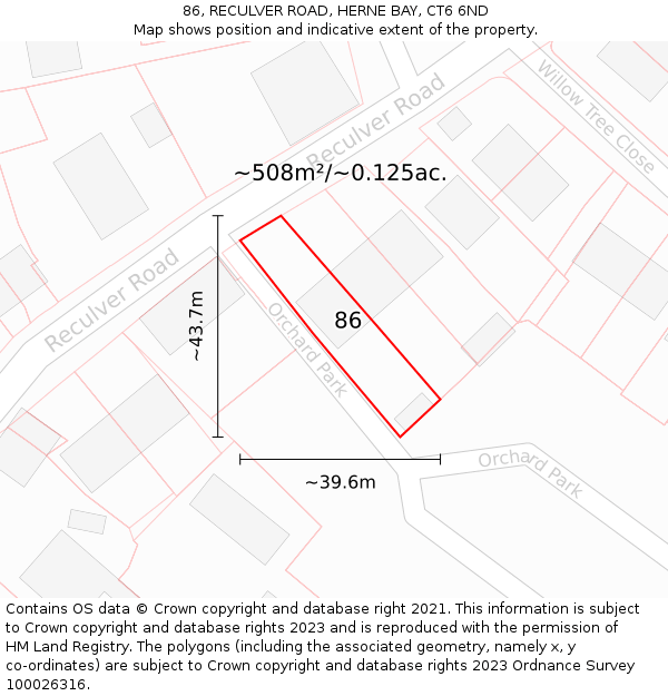 86, RECULVER ROAD, HERNE BAY, CT6 6ND: Plot and title map
