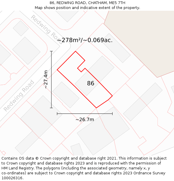 86, REDWING ROAD, CHATHAM, ME5 7TH: Plot and title map