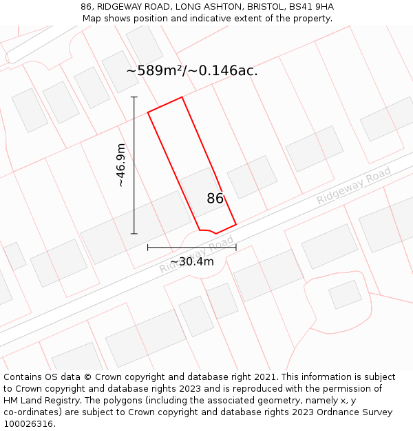 86, RIDGEWAY ROAD, LONG ASHTON, BRISTOL, BS41 9HA: Plot and title map