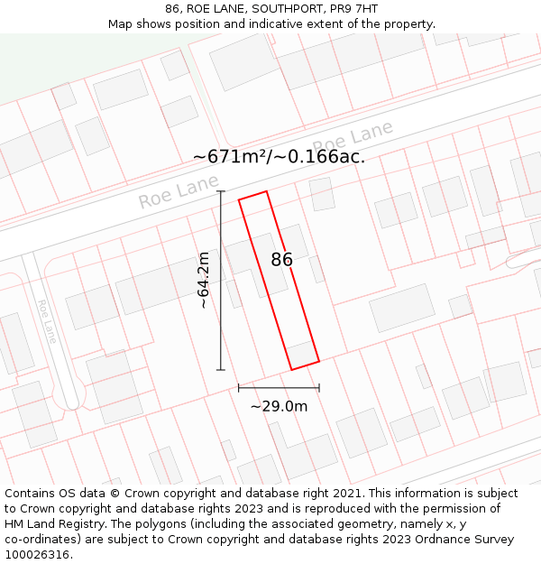 86, ROE LANE, SOUTHPORT, PR9 7HT: Plot and title map