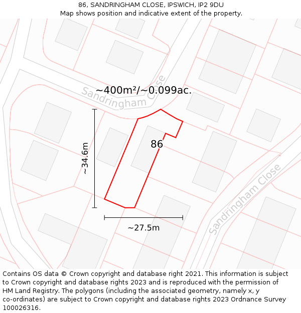 86, SANDRINGHAM CLOSE, IPSWICH, IP2 9DU: Plot and title map