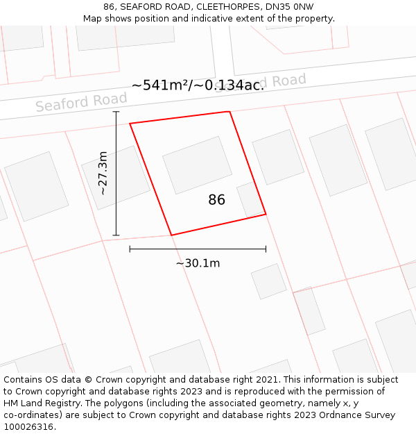 86, SEAFORD ROAD, CLEETHORPES, DN35 0NW: Plot and title map