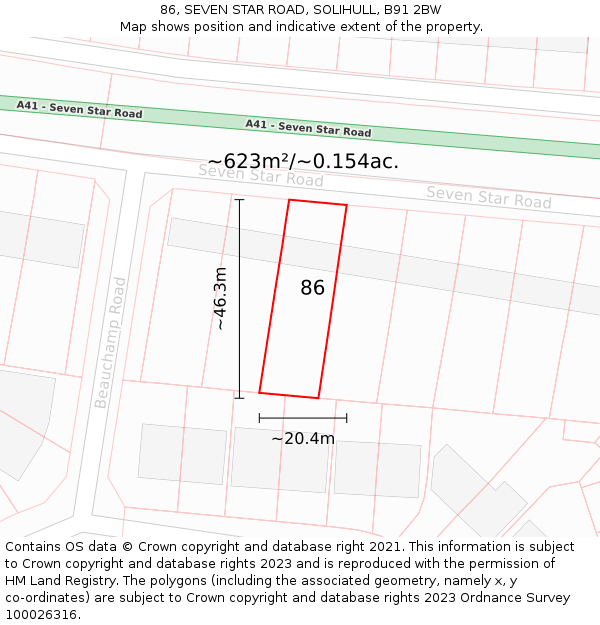 86, SEVEN STAR ROAD, SOLIHULL, B91 2BW: Plot and title map