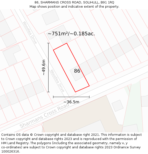 86, SHARMANS CROSS ROAD, SOLIHULL, B91 1RQ: Plot and title map