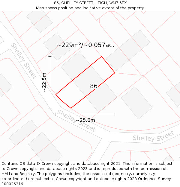 86, SHELLEY STREET, LEIGH, WN7 5EX: Plot and title map