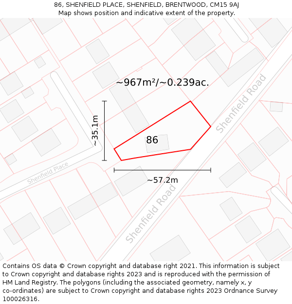 86, SHENFIELD PLACE, SHENFIELD, BRENTWOOD, CM15 9AJ: Plot and title map