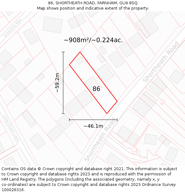 86, SHORTHEATH ROAD, FARNHAM, GU9 8SQ: Plot and title map
