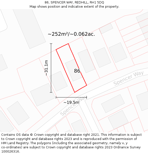 86, SPENCER WAY, REDHILL, RH1 5DQ: Plot and title map