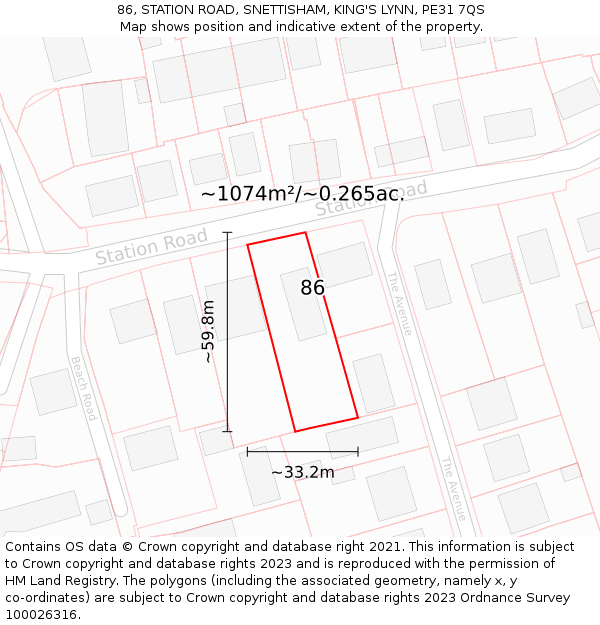 86, STATION ROAD, SNETTISHAM, KING'S LYNN, PE31 7QS: Plot and title map