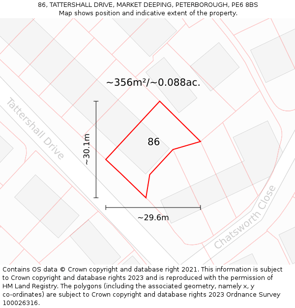 86, TATTERSHALL DRIVE, MARKET DEEPING, PETERBOROUGH, PE6 8BS: Plot and title map