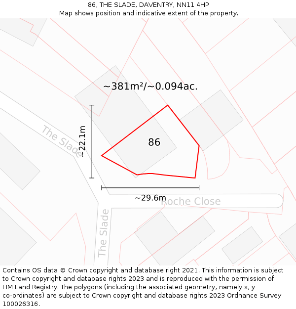 86, THE SLADE, DAVENTRY, NN11 4HP: Plot and title map