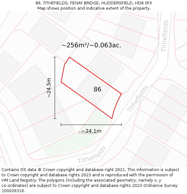 86, TITHEFIELDS, FENAY BRIDGE, HUDDERSFIELD, HD8 0FX: Plot and title map