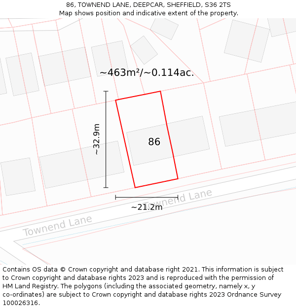 86, TOWNEND LANE, DEEPCAR, SHEFFIELD, S36 2TS: Plot and title map