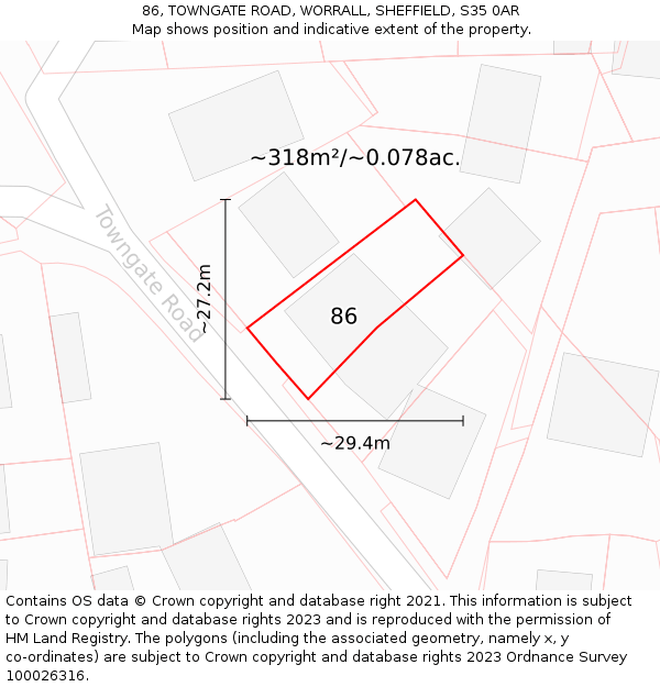 86, TOWNGATE ROAD, WORRALL, SHEFFIELD, S35 0AR: Plot and title map