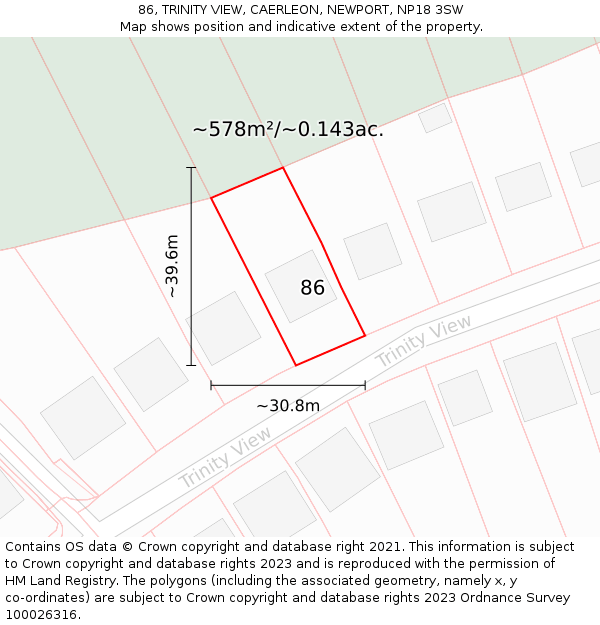 86, TRINITY VIEW, CAERLEON, NEWPORT, NP18 3SW: Plot and title map