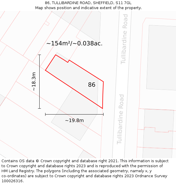 86, TULLIBARDINE ROAD, SHEFFIELD, S11 7GL: Plot and title map