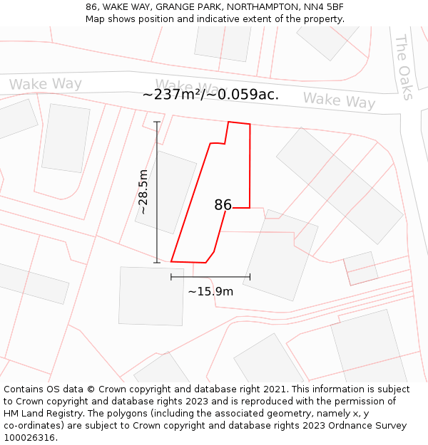 86, WAKE WAY, GRANGE PARK, NORTHAMPTON, NN4 5BF: Plot and title map
