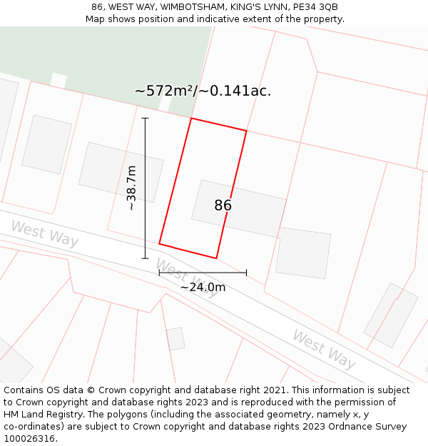 86, WEST WAY, WIMBOTSHAM, KING'S LYNN, PE34 3QB: Plot and title map