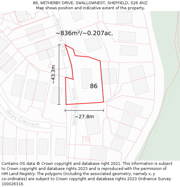 86, WETHERBY DRIVE, SWALLOWNEST, SHEFFIELD, S26 4NZ: Plot and title map