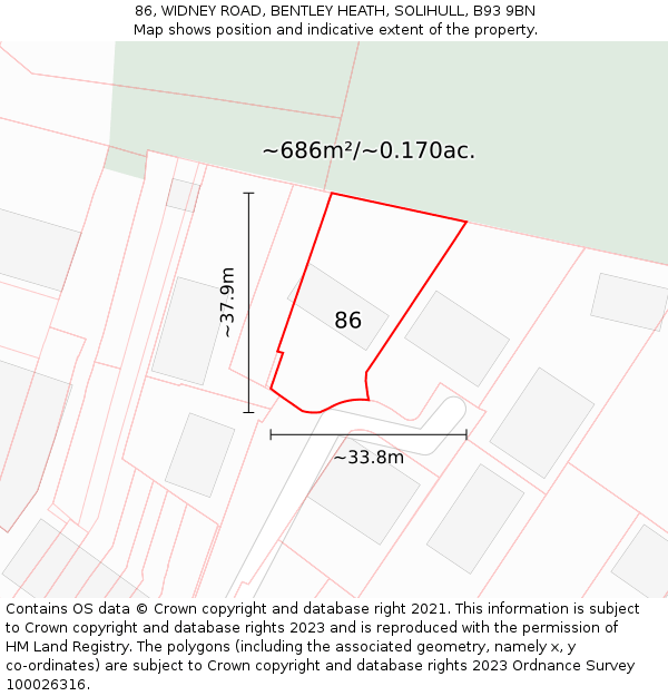 86, WIDNEY ROAD, BENTLEY HEATH, SOLIHULL, B93 9BN: Plot and title map