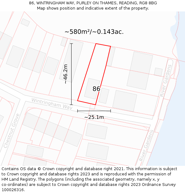 86, WINTRINGHAM WAY, PURLEY ON THAMES, READING, RG8 8BG: Plot and title map