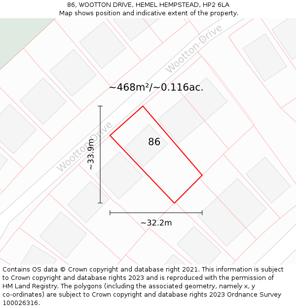 86, WOOTTON DRIVE, HEMEL HEMPSTEAD, HP2 6LA: Plot and title map
