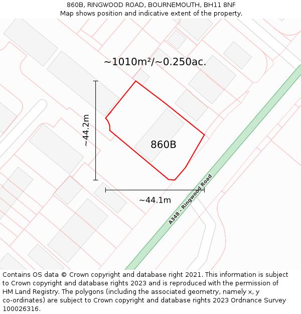 860B, RINGWOOD ROAD, BOURNEMOUTH, BH11 8NF: Plot and title map