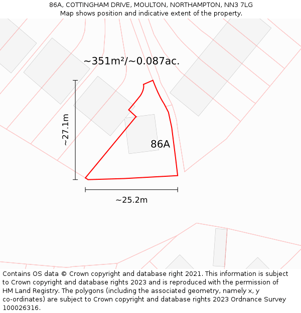 86A, COTTINGHAM DRIVE, MOULTON, NORTHAMPTON, NN3 7LG: Plot and title map