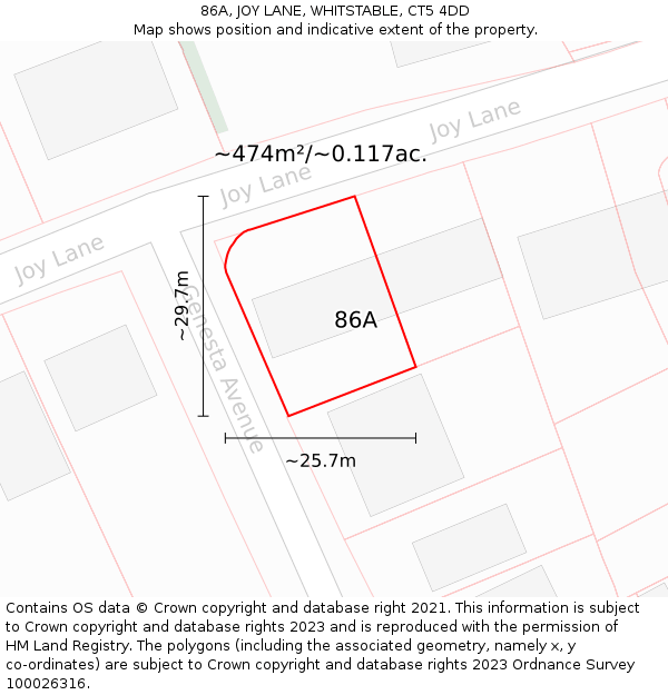 86A, JOY LANE, WHITSTABLE, CT5 4DD: Plot and title map