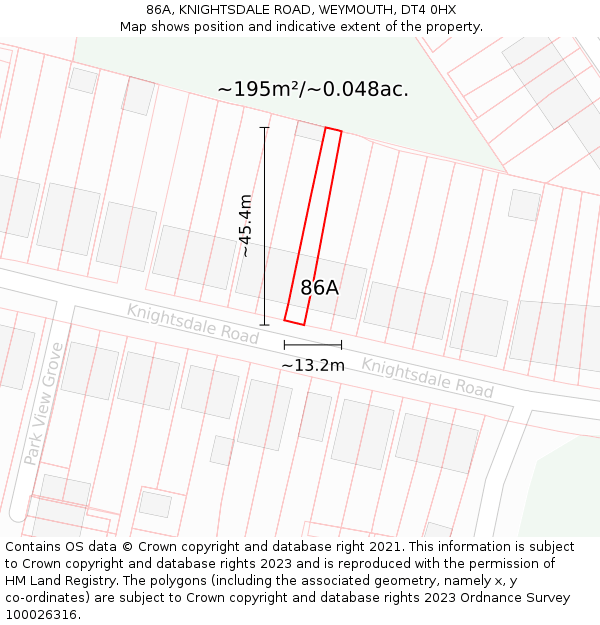 86A, KNIGHTSDALE ROAD, WEYMOUTH, DT4 0HX: Plot and title map