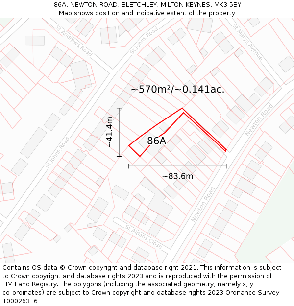 86A, NEWTON ROAD, BLETCHLEY, MILTON KEYNES, MK3 5BY: Plot and title map