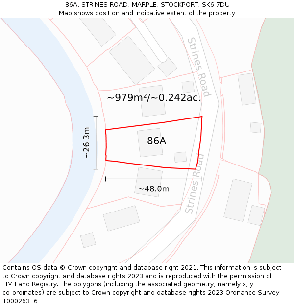 86A, STRINES ROAD, MARPLE, STOCKPORT, SK6 7DU: Plot and title map