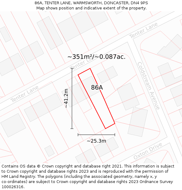 86A, TENTER LANE, WARMSWORTH, DONCASTER, DN4 9PS: Plot and title map