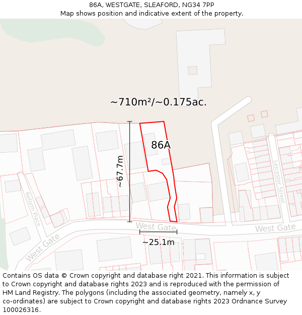 86A, WESTGATE, SLEAFORD, NG34 7PP: Plot and title map