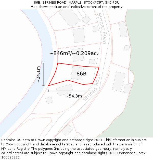 86B, STRINES ROAD, MARPLE, STOCKPORT, SK6 7DU: Plot and title map