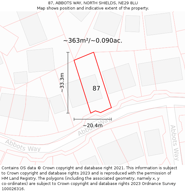 87, ABBOTS WAY, NORTH SHIELDS, NE29 8LU: Plot and title map