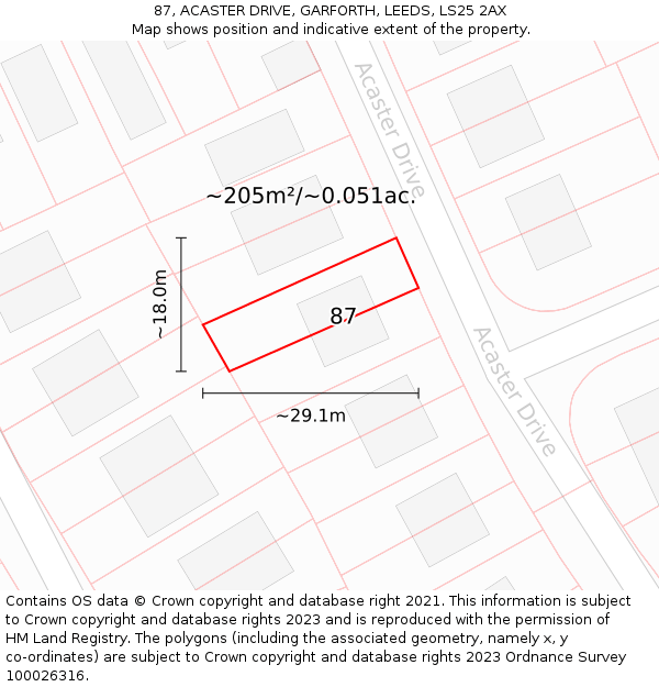 87, ACASTER DRIVE, GARFORTH, LEEDS, LS25 2AX: Plot and title map