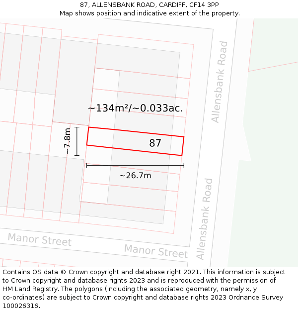 87, ALLENSBANK ROAD, CARDIFF, CF14 3PP: Plot and title map