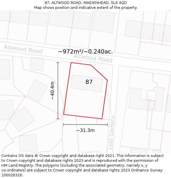87, ALTWOOD ROAD, MAIDENHEAD, SL6 4QD: Plot and title map