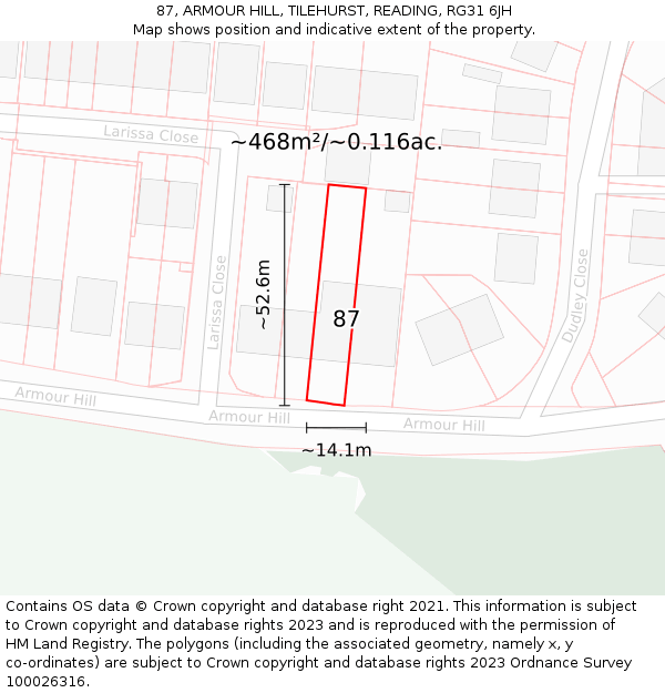 87, ARMOUR HILL, TILEHURST, READING, RG31 6JH: Plot and title map