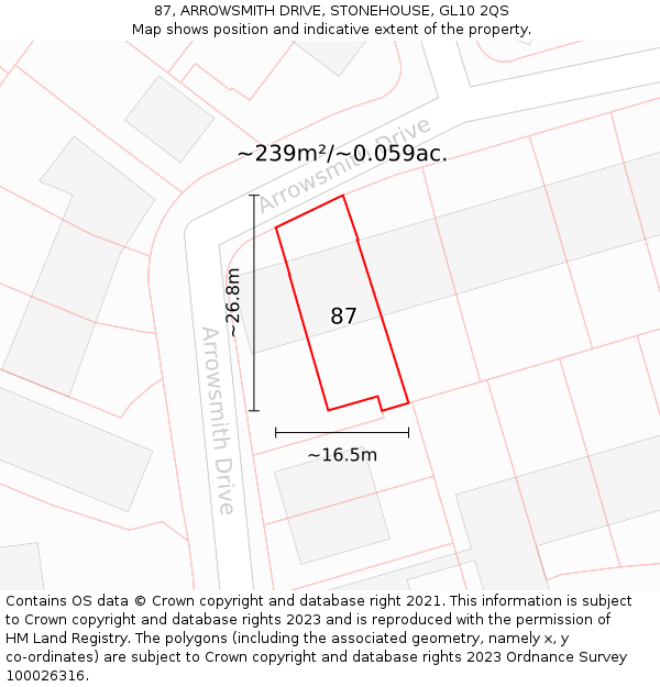 87, ARROWSMITH DRIVE, STONEHOUSE, GL10 2QS: Plot and title map