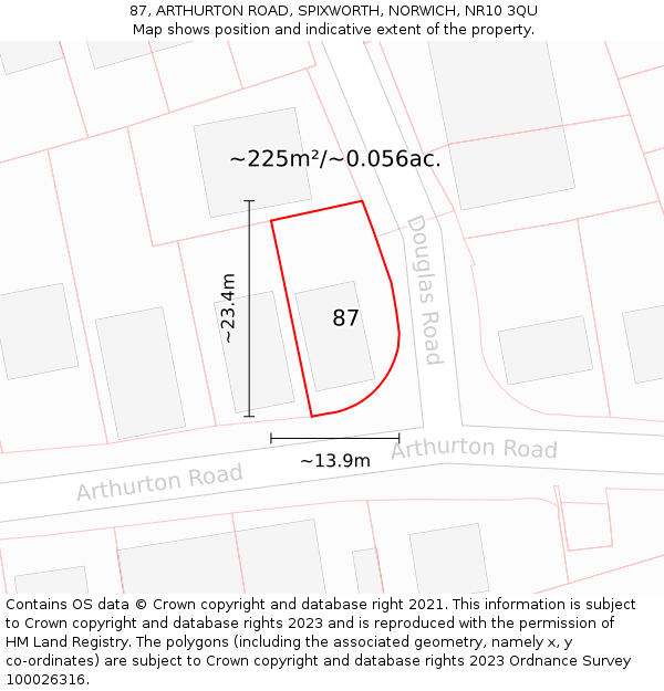 87, ARTHURTON ROAD, SPIXWORTH, NORWICH, NR10 3QU: Plot and title map