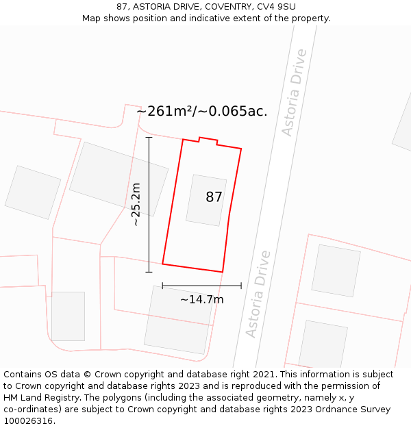 87, ASTORIA DRIVE, COVENTRY, CV4 9SU: Plot and title map