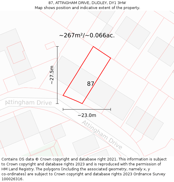 87, ATTINGHAM DRIVE, DUDLEY, DY1 3HW: Plot and title map