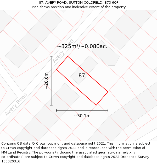 87, AVERY ROAD, SUTTON COLDFIELD, B73 6QF: Plot and title map
