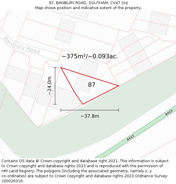 87, BANBURY ROAD, SOUTHAM, CV47 1HJ: Plot and title map
