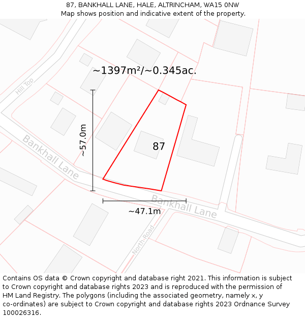 87, BANKHALL LANE, HALE, ALTRINCHAM, WA15 0NW: Plot and title map