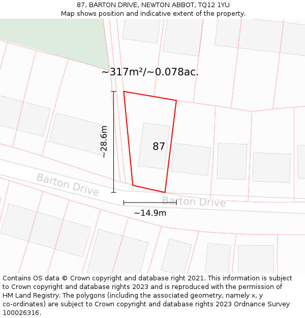 87, BARTON DRIVE, NEWTON ABBOT, TQ12 1YU: Plot and title map