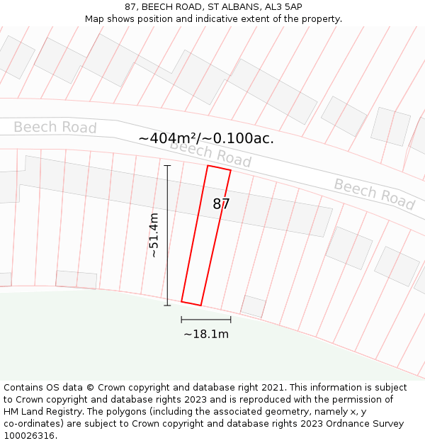 87, BEECH ROAD, ST ALBANS, AL3 5AP: Plot and title map